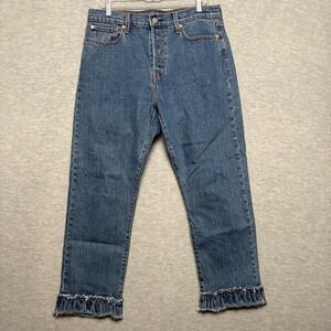 Women Big E Levi's Jeans Wedgie Straight High Rise Buttonfly Frayed Hem  32X25